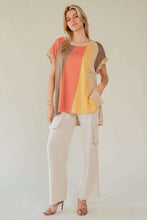 Load image into Gallery viewer, Davi &amp; Dani Lightweight Knit Color Block Top in Taupe Multi
