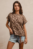 BiBi Leopard Print Baize Knit Top in Beige/Brown