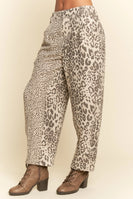 Davi & Dani Leopard Print Barrel Pants in Taupe Leopard
