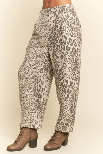 Davi & Dani Leopard Print Barrel Pants in Taupe Leopard