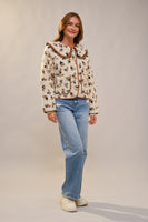 Blue B Floral Print Sherpa Jacket in Brown