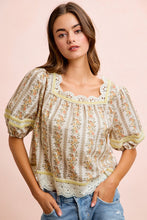 Load image into Gallery viewer, BiBi Floral Stripe Printed Lace Trim Detail Top in Cream
