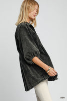 Umgee Stone Washed Corduroy Tunic Top in Ash