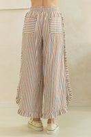 Veveret Breezy Stripe Linen Wide Leg Pants in Mocha Ivory