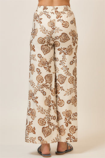 Cozy Co. Floral Print Wide Leg Pants in Natural