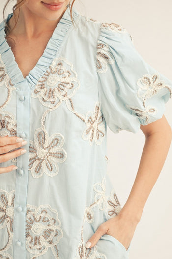 Jodifl 3D Floral Pattern Dress in Blue L