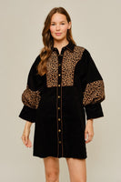 Jodifl Animal Contrast Button Down Corduroy Dress in Black