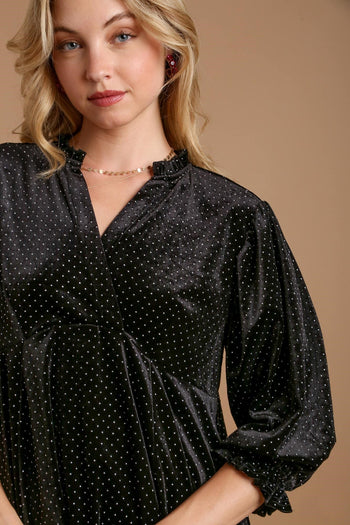 Umgee Beaded Velvet Tunic Top in Black