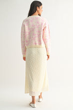 Load image into Gallery viewer, Wishlist CROPPED Jacquard Knit Sweater with Contrasting Bow Print in Cream/Pink
