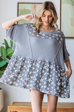 Load image into Gallery viewer, Oli &amp; Hali OVERSIZED Jacquard Star Print and Solid Color Baby Doll Top in Grey
