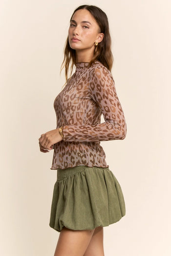 Davi & Dani Sheer Leopard Mesh Top in Taupe Leopard