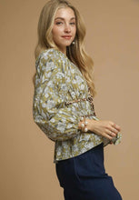 Load image into Gallery viewer, Umgee Floral Print and Leopard Print Accent Peplum Top in Mustard Green
