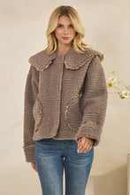 Load image into Gallery viewer, Veveret Sherpa Jacket with Ruffle Trim in Gray
