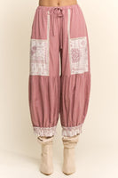 Davi & Dani Contrast Patchwork Bloomer Pants in Rose Pink