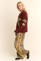 Davi & Dani Leopard Pants with Contrasting Lace Stripe in Taupe Leopard