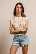 Load image into Gallery viewer, BiBi Lightweight Knit Leopard Print Sleeveless Sweater Top in Ivory/Tan
