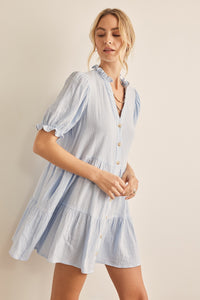 In February Button Down Tiered Dress in Blue Dress In February   