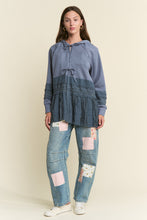 Load image into Gallery viewer, J.nna Mixed Fabric Lace Trim Hooded Jacket in Dust Blue
