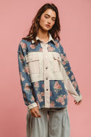 BiBi Printed Denim and Mix n Match Fabric Top in Denim Mix