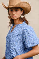 BiBi Textured Floral Pattern Top in Light Blue