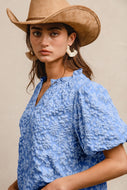 BiBi Textured Floral Pattern Top in Light Blue