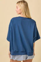 Main Strip OVERSIZED American Flag Patchwork Terry Knit Top in Dark Blue