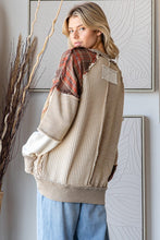 Load image into Gallery viewer, Oli &amp; Hali Mixed Fabric and Plaid Patchwork OVERSIZED Top in Brown
