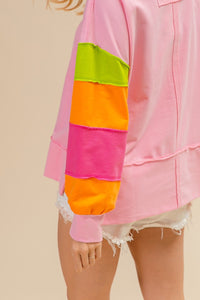 BiBi Colorblock Lightweight Top in Pink/Kiwi/Orange/Hot Pink