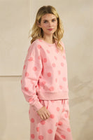 Veveret Polka Dot French Terry Sweatshirt in Pink/Pink