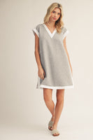 Jodifl Solid Color Casual Dress with Contrasting Color Trim in Heather Grey