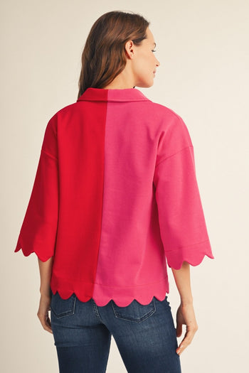 Jodifl Scallop Edge Color Blocked Top in Red/Fuchsia