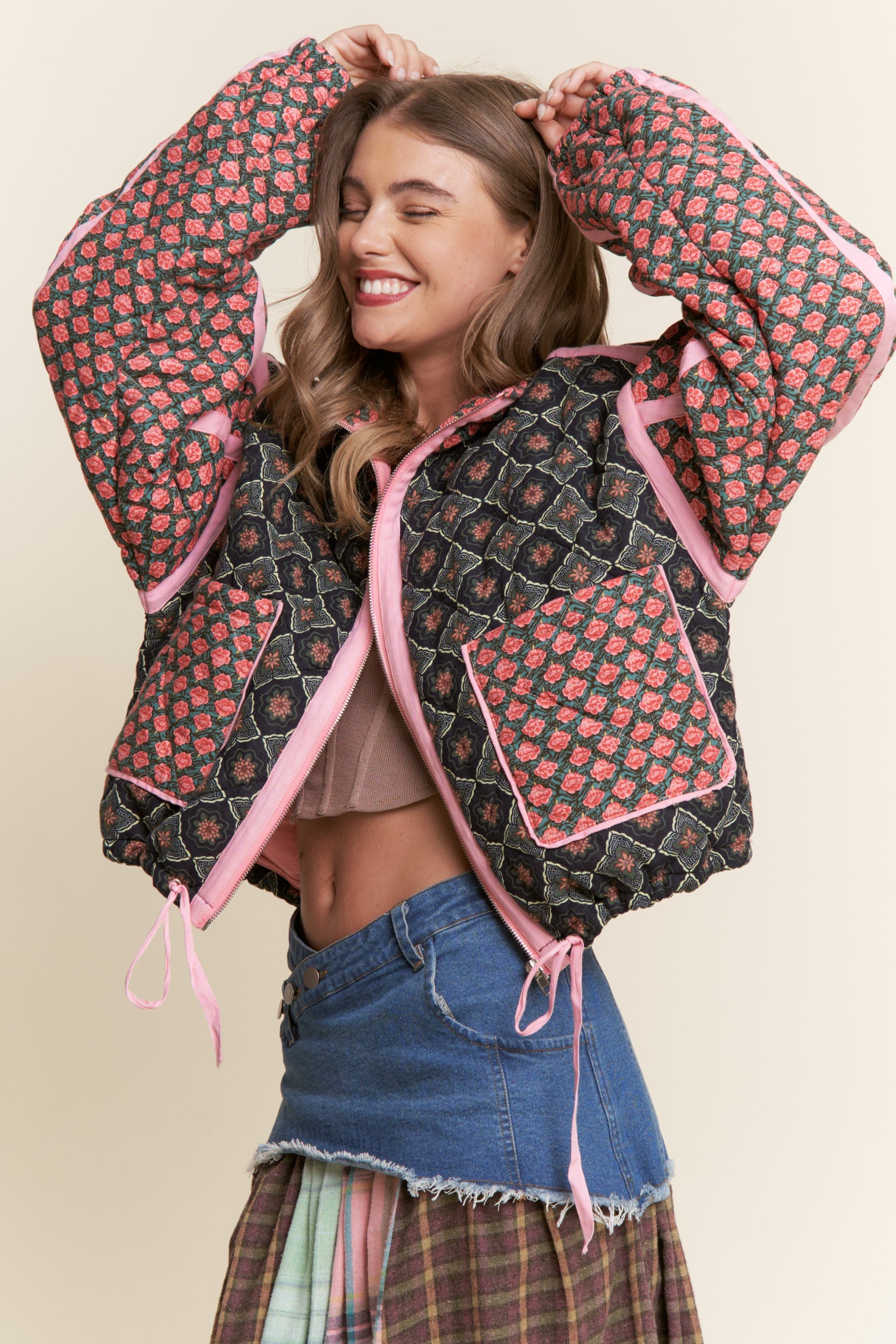 【ばなな☆】RYNSHU 弾丸ジャガード JACKET J.nna Mixed Print Quilted Puffer Jacket in Rose Garden – June Adel