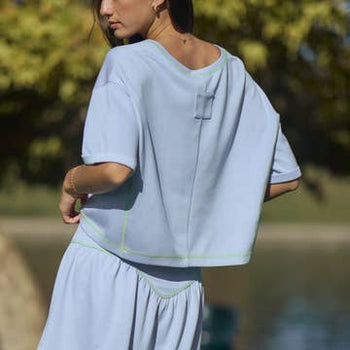 Davi & Dani Soft Knit Cropped Top and Skort Set in Light Blue