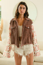 Load image into Gallery viewer, BiBi Corduroy Jacket with Crochet Flower Sleeves in Mocha/Blush
