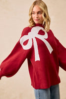 BiBi OVERSIZED Christmas Ribbon Knit Sweater in Burgundy