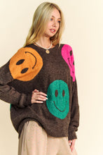 Load image into Gallery viewer, Davi &amp; Dani Multi Colored Smiley Face Print Knit Sweater in Brown Multi ON ORDER
