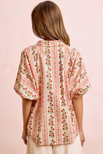 Load image into Gallery viewer, BiBi Bold Woven Striped Floral Print Button Down Top in Red

