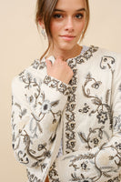 Blue B Mixed Embroidered Zip Up Jacket in Vanilla Black