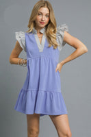 Umgee French Terry Mini Dress with Contrasting Stripe Details in Peri Blue