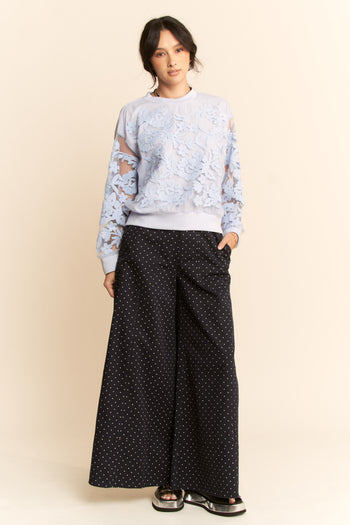 Davi & Dani Sheer Floral Embroidered Sweatshirt in Blue