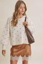 Load image into Gallery viewer, In February French Casual Contrast Polka Dot Cotton Blend Sweater in Cream/Camel
