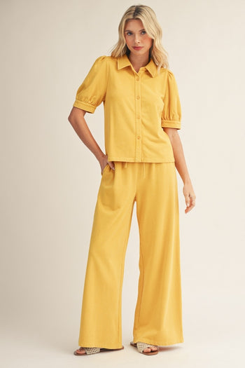 Jodifl Mineral Washed Front Button Closure Top in Honey Mustard