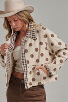 BON Polka Dot Oxford Jacket With Gingham Collar in Oatmeal/Coffee