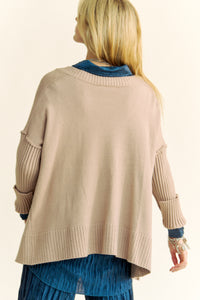 Davi & Dani OVERSIZED Solid Color Knit Sweater in Taupe