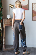 Load image into Gallery viewer, Oli &amp; Hali Mineral Washed Denim Star Patched Joggers in Mocha
