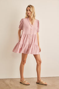 In February Button Down Tiered Dress in Pink Dress In February   