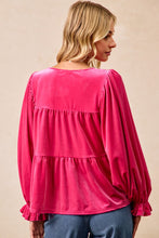 Load image into Gallery viewer, BiBi Velvet Bow Tie Tiered Top in Fuchsia
