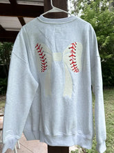 Load image into Gallery viewer, Embroidery Baseball Bows Sweatshirt in Pearl Gray
