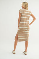 Wishlist Striped Sweater Midi Dress in Mocha/Cream