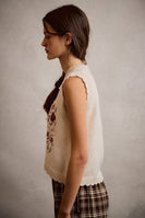 So Me Embroidered V-neck Sweater Vest in Beige